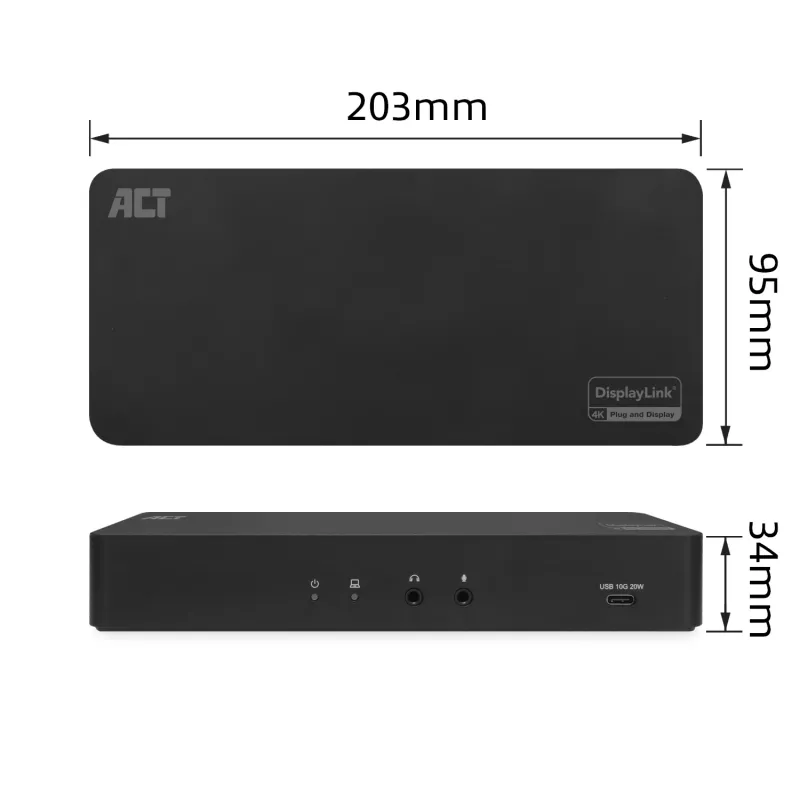 ACT USB-C dockingstation 4K, voor 2 HDMI- of DisplayPort-monitoren, DisplayLink