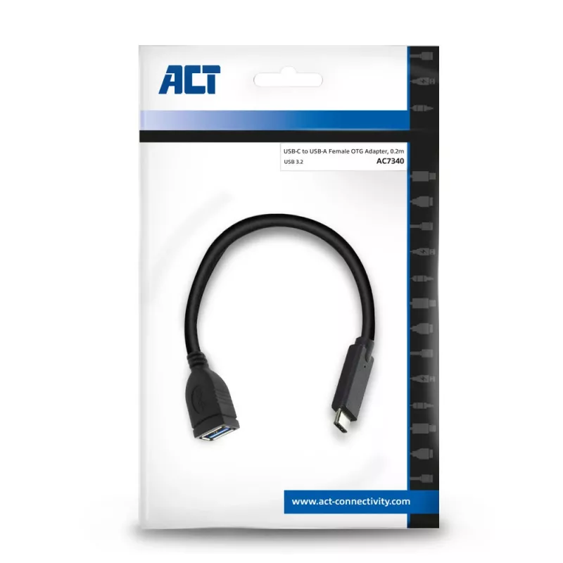 ACT USB 3.0-kabel OTG USB-C-stekker naar USB-A-bus 0,2 m 5 Gbit/s