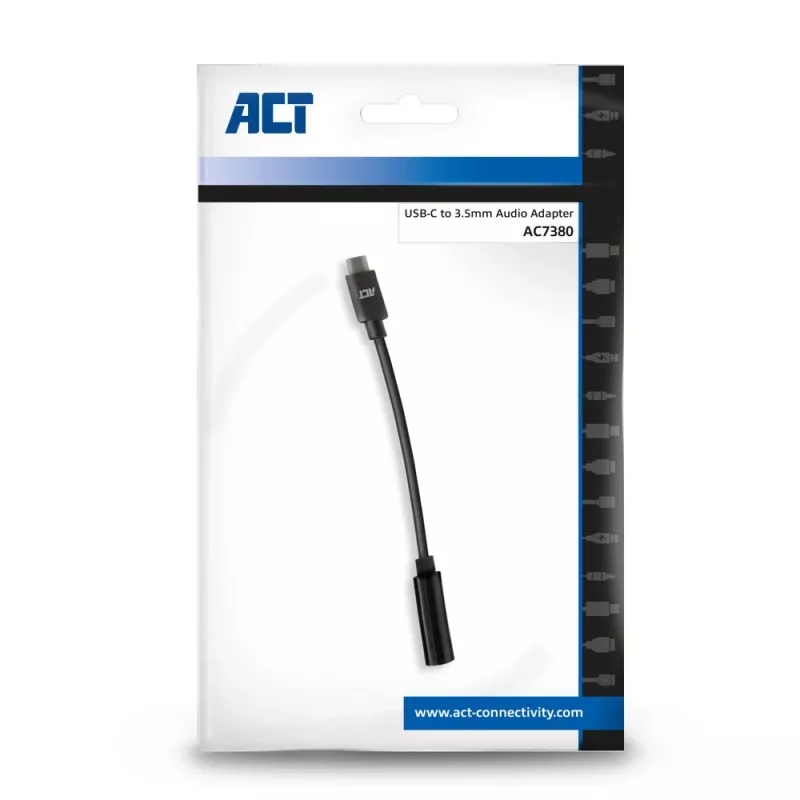 Audiokabel ACT AC7380 0,11 m 3,5 mm bus USB Type-C stekker zwart