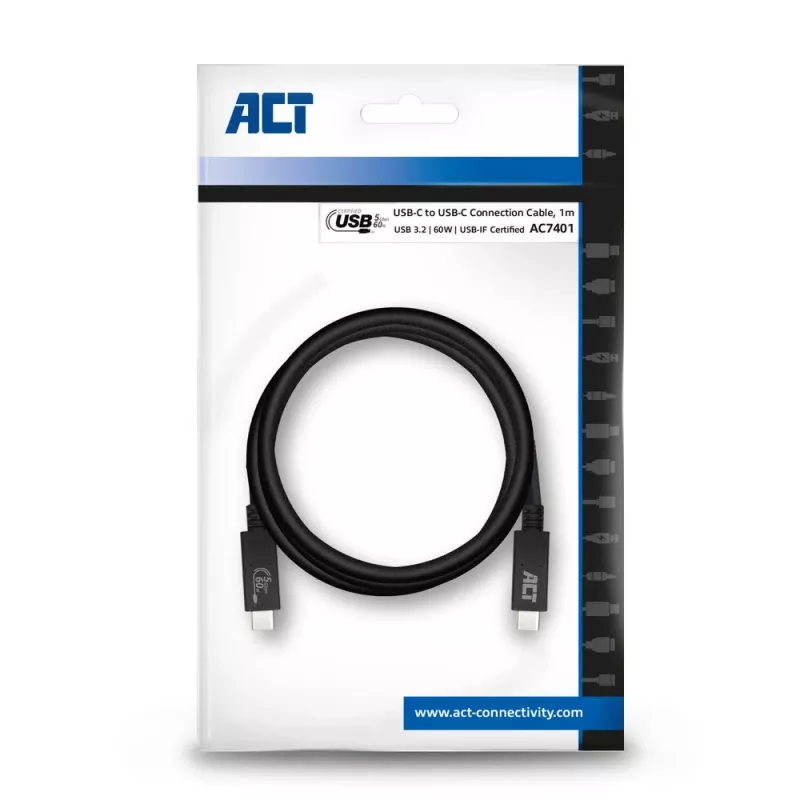 ACT USB 3.0-kabel USB-C USB-IF gecertificeerd 1 meter 5 Gbit/s