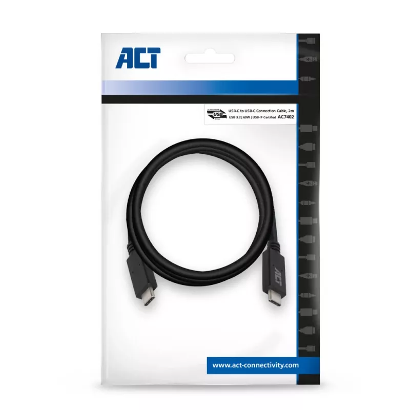 ACT USB 3.0-kabel USB-C USB-IF gecertificeerd 2 meter 5 Gbit/s
