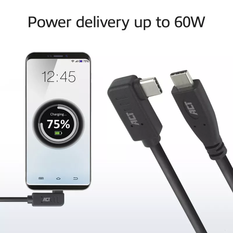 ACT USB 3.0-haakse kabel USB-C 1 meter 5 Gbit/s zwart