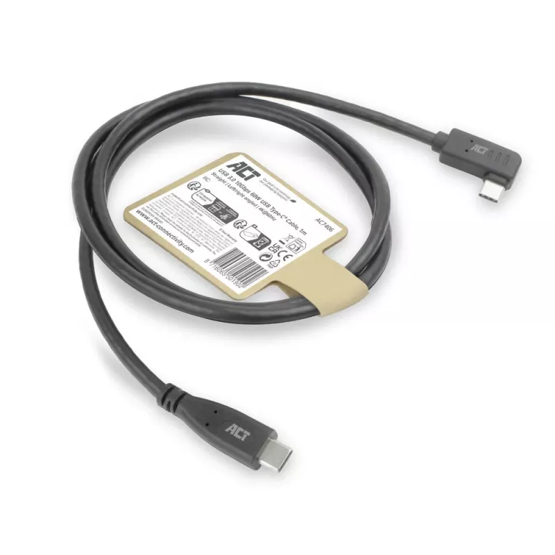 ACT USB 3.0-haakse kabel USB-C 1 meter 5 Gbit/s zwart