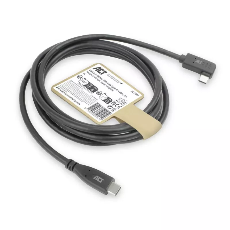 ACT USB 3.0-haakse kabel USB-C 2 meter 5 Gbit/s zwart