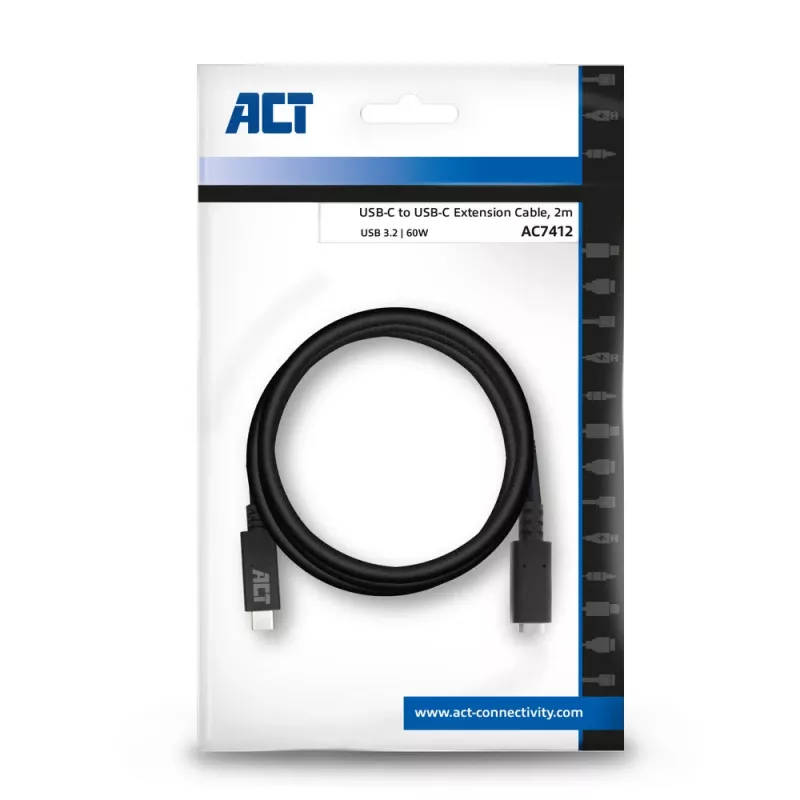 ACT USB 3.0-verlengkabel USB-C 2 meter 5 Gbit/s zwart