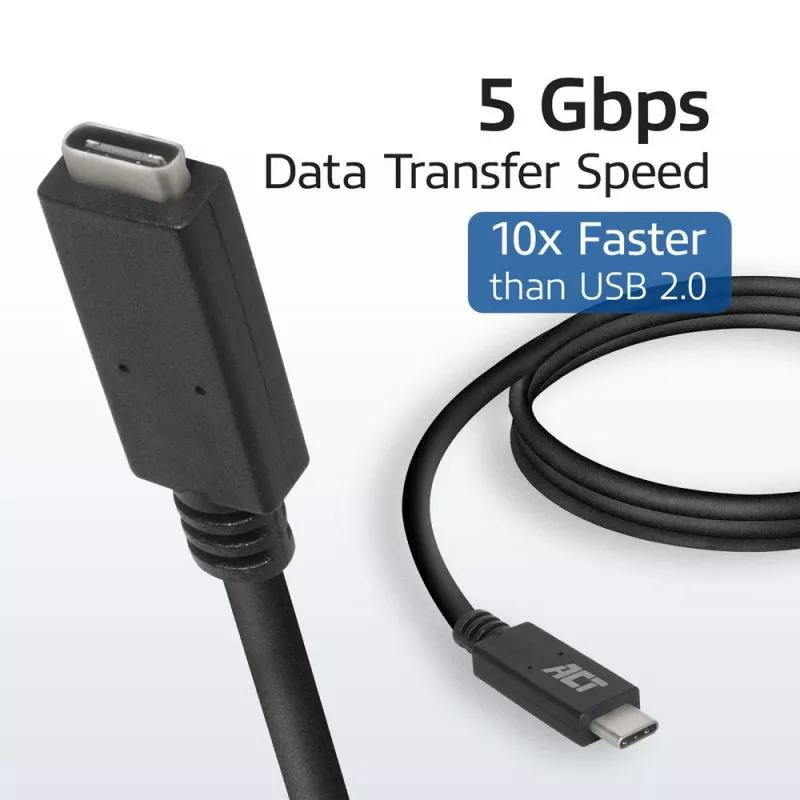 ACT USB 3.0-verlengkabel USB-C 2 meter 5 Gbit/s zwart