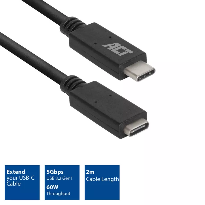 ACT USB 3.0-verlengkabel USB-C 2 meter 5 Gbit/s zwart