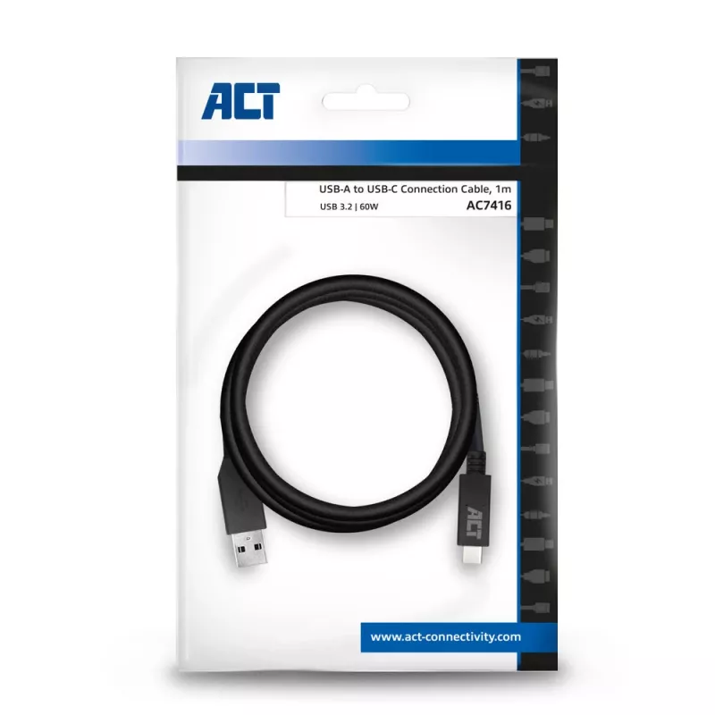 ACT USB 3.0-kabel USB-A naar USB-C 1 meter 5 Gbit/s zwart