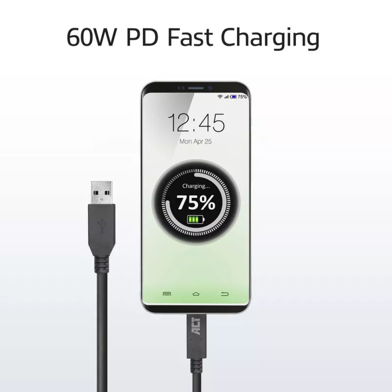 ACT USB 3.0-kabel USB-A naar USB-C 2 meter 5 Gbit/s zwart