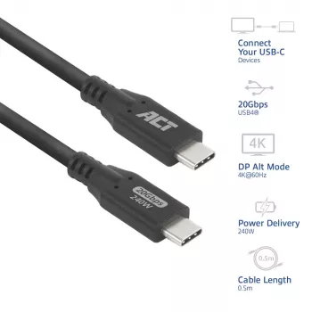 ACT USB4 20Gbps 240W USB Type-C-kabel 0,5m zwart