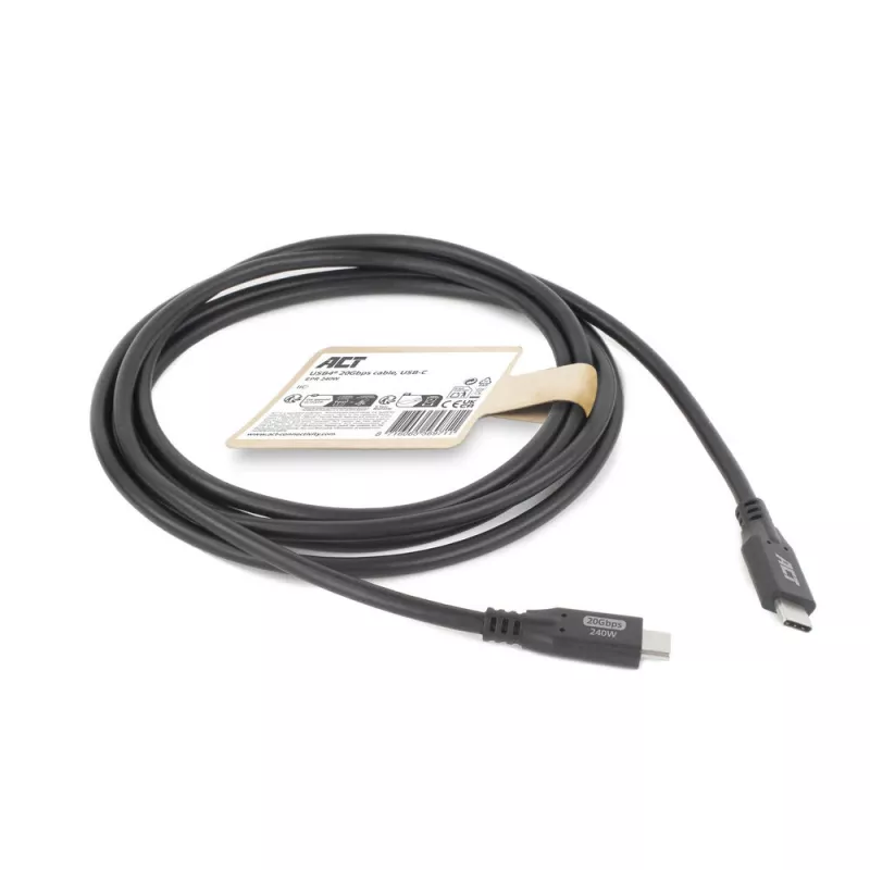 ACT USB4 20Gbps 240W USB Type-C-kabel 0,5m zwart