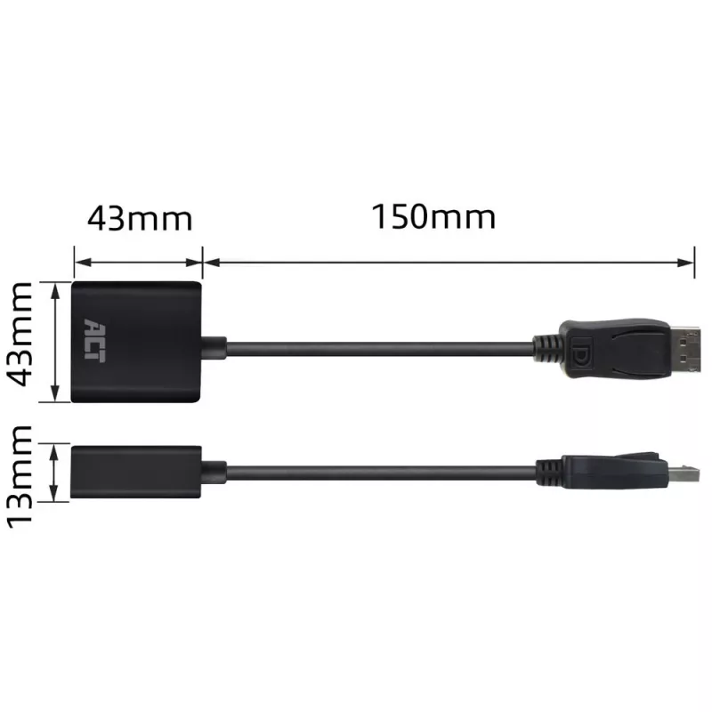 ACT DisplayPort-stekker naar DVI-bus adapter 0,15 m AC7510