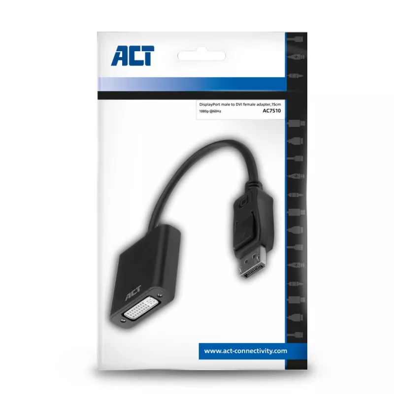 ACT DisplayPort-stekker naar DVI-bus adapter 0,15 m AC7510