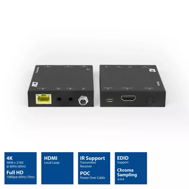 AV-zender & -ontvanger ACT 4K HDMI 2.0 Extender-set via CAT6 UTP met IR-ondersteuning, 60 meter