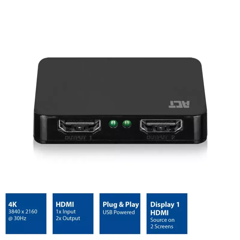 ACT 4K HDMI 1.4-splitter 2 poorten 3840 x 2160 pixels zwart