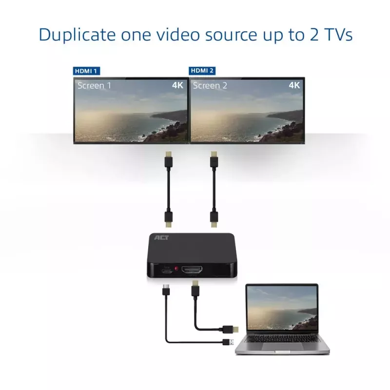 ACT 4K HDMI 1.4-splitter 2 poorten 3840 x 2160 pixels zwart