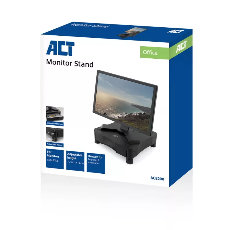 Monitorstandaard ACT AC8200 in hoogte verstelbaar één lade zwart