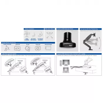 ACT gasveermonitorarm kantoor zwart AC8311 klem-/doorvoermontage 9 kg