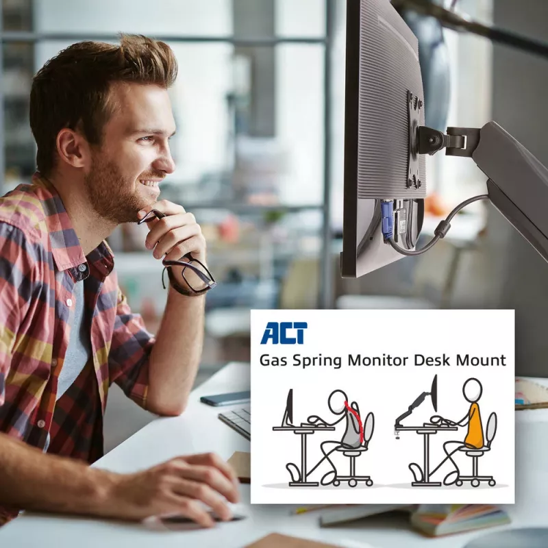ACT gasveermonitorarm kantoor zwart AC8311 klem-/doorvoermontage 9 kg