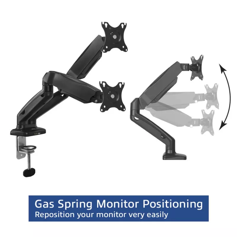 ACT gasveermonitorarm voor twee monitors kantoor klem-/doorvoermontage 18 kg