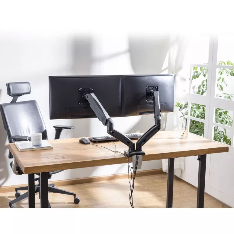 ACT gasveermonitorarm voor twee monitors kantoor klem-/doorvoermontage 18 kg