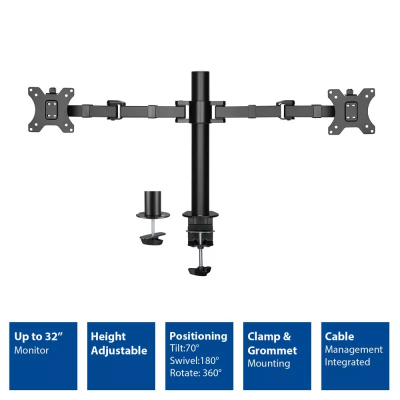 ACT dual-monitorarm Office Solid Pro – klem-/doorvoermontage – 12 kg – 10–32 inch