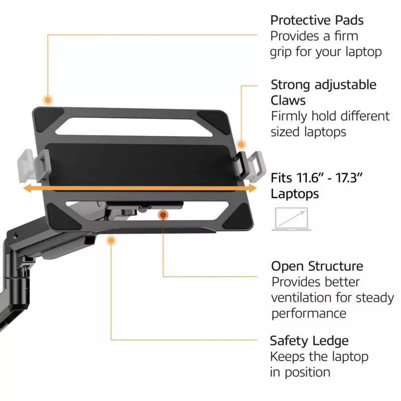 ACT AC8341 monitorarm voor één monitor met laptophouder Office Premium, gasveer, paalmontage