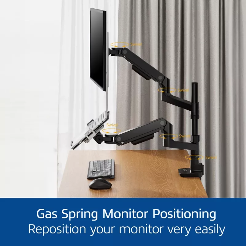 ACT AC8341 monitorarm voor één monitor met laptophouder Office Premium, gasveer, paalmontage