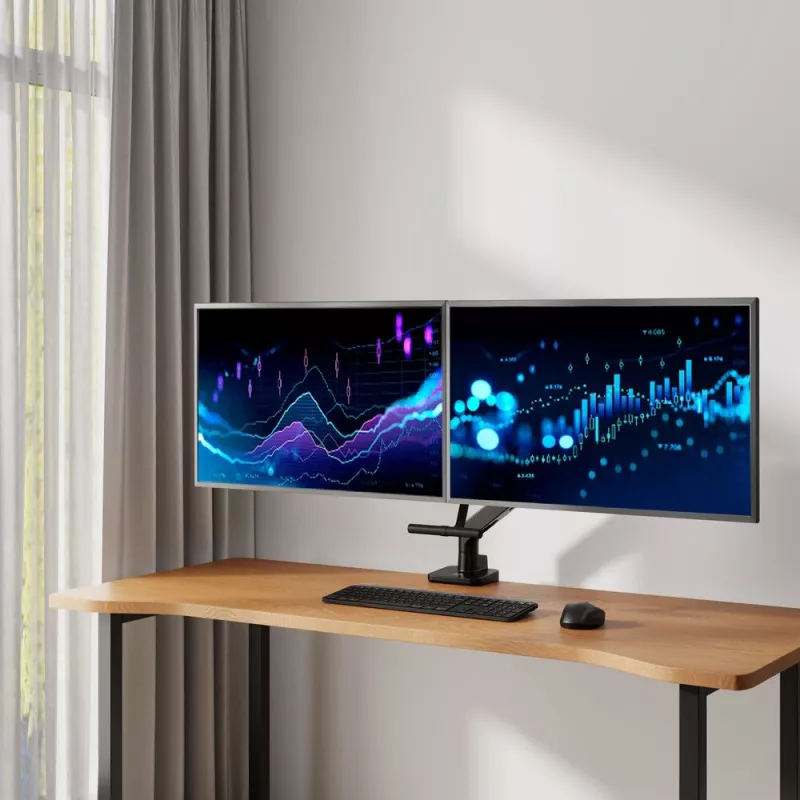 ACT monitorarm 32 inch kantoor Premium, gasveer, dwarsbalk, 2 monitors