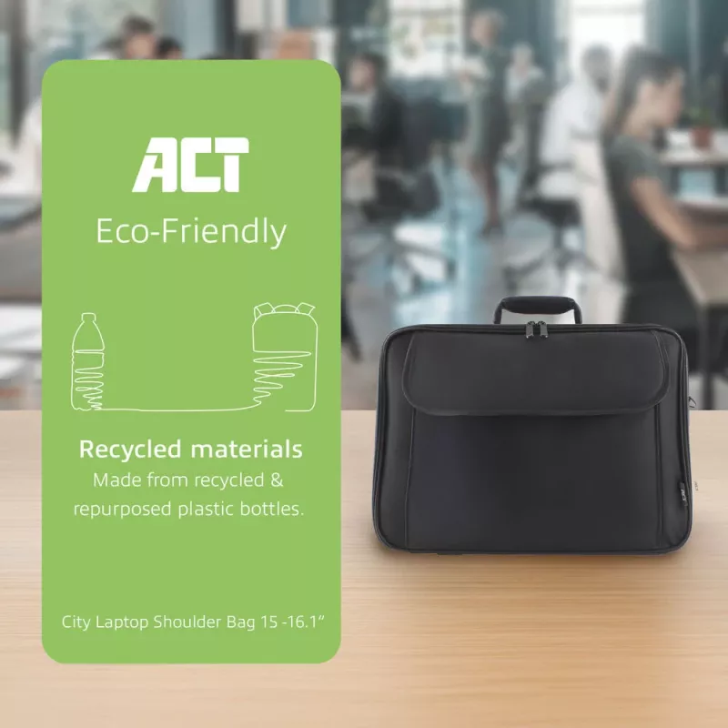 ACT Office schoudertas voor laptops tot 16,1 inch, van gerecyclede plastic flessen