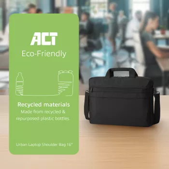 ACT Urban schoudertas voor laptops tot 16 inch, van gerecyclede plastic flessen