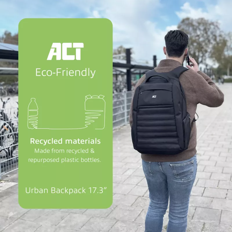 ACT Urban laptoprugzak 17,3 inch, van gerecyclede plastic flessen