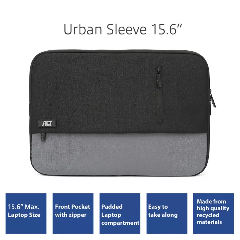 ACT Urban laptop sleeve 15,6 inch monochroom