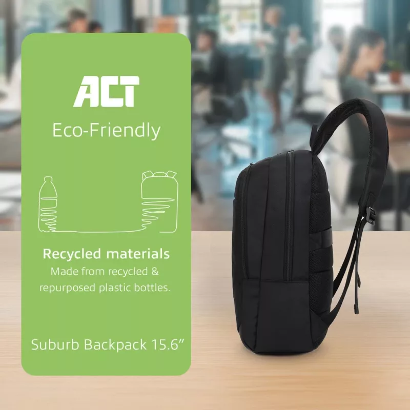 ACT Suburb rugzak voor laptops tot 15,6 inch van gerecycled plastic