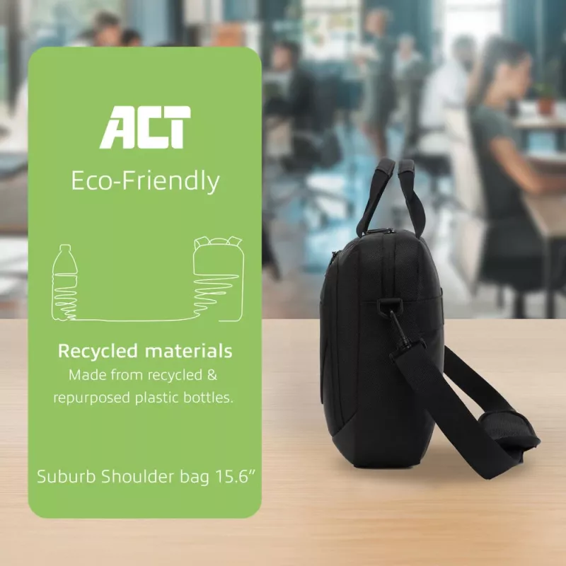 ACT Suburb schoudertas voor laptops tot 15,6 inch, gemaakt van gerecyclede plastic flessen