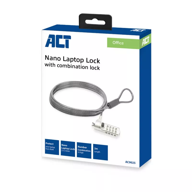 ACT Nano laptopslot met cijferslot 2m kabel