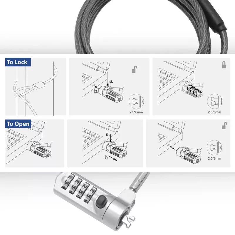 ACT Nano laptopslot met cijferslot 2m kabel