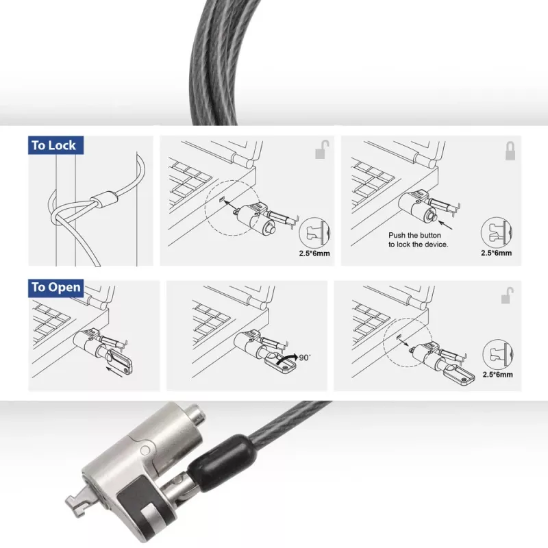 ACT AC9030 laptopslot metaalkleur rond sleutel 2 m kabel