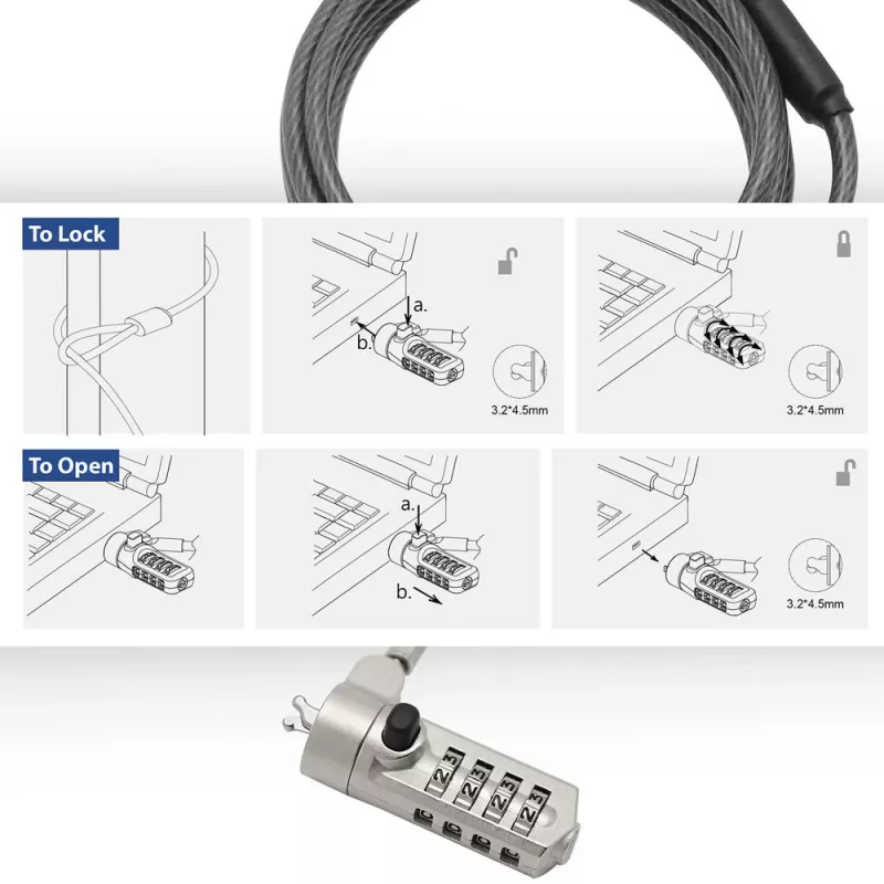 ACT Wedge laptopslot met cijferslot metaalkleur 2 m kabel