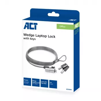ACT Wedge laptopslot met sleutels metaalkleur 2m kabel
