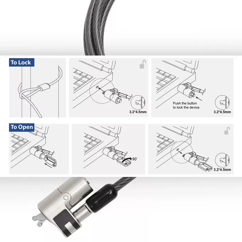 ACT Wedge laptopslot met sleutels metaalkleur 2m kabel