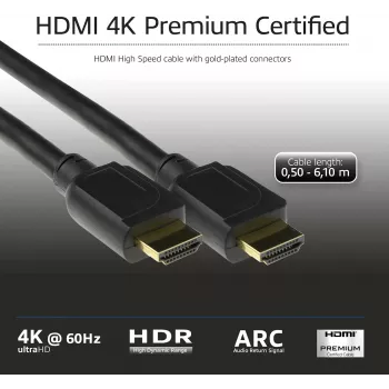 ACT 1,5 meter HDMI High Speed Premium gecertificeerde kabel v2.0 HDMI-A-stekker – HDMI-A-stekker