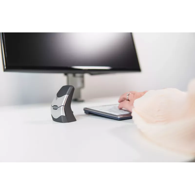 BakkerElkhuizen DXT 2 Precision Mouse Wireless, dubbelhandig, verticaal ontwerp, laser, RF draadloos + Bluetooth, 2000 DPI, zwart, grijs