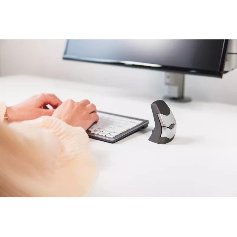 BakkerElkhuizen DXT 2 Precision Mouse Wireless, dubbelhandig, verticaal ontwerp, laser, RF draadloos + Bluetooth, 2000 DPI, zwart, grijs