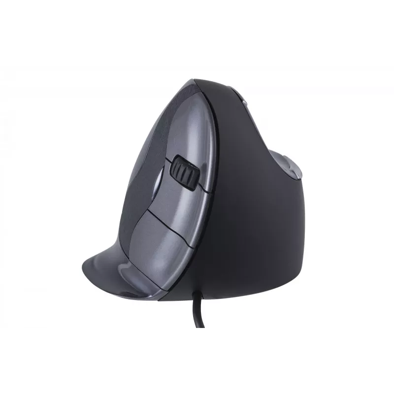 BakkerElkhuizen Evoluent D Large, rechtshandig, verticaal ontwerp, laser, USB Type-A, 3200 DPI, zwart, grijs, zilver