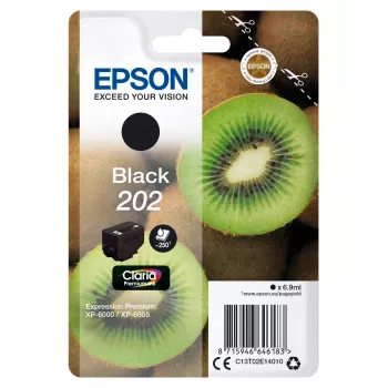Epson Kiwi singlepack zwart 202 Claria Premium Ink, standaardopbrengst, zwart, pigmentinkt, 6,9 ml, 1 st., 250 pagina's