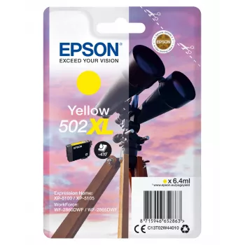 Epson singlepack geel 502XL inkt, hoge (XL) opbrengst, geel, pigmentinkt, 6,4 ml, 1 stuk, 470 pagina's