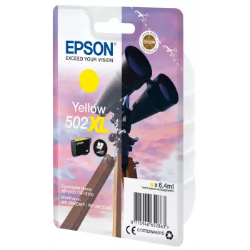 Epson singlepack geel 502XL inkt, hoge (XL) opbrengst, geel, pigmentinkt, 6,4 ml, 1 stuk, 470 pagina's