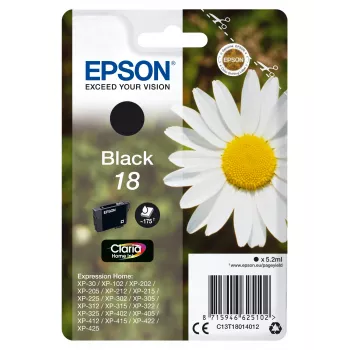 Epson Daisy singlepack zwart 18 Claria Home inkt, zwart, pigmentinkt, 5,2 ml, 1 stuk, 175 pagina's