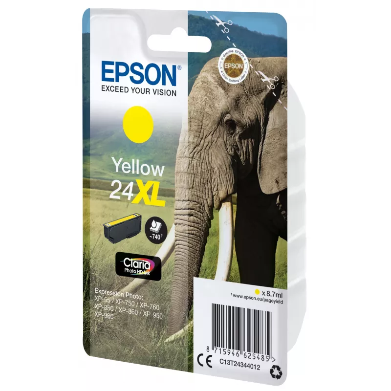 Epson Elephant singlepack geel 24XL Claria Photo HD inkt
